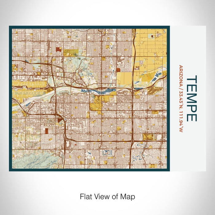 Rendered View of Tempe Arizona Map on 20oz Stainless Steel Insulated Bottle with Bamboo Top with printed woodblock style map