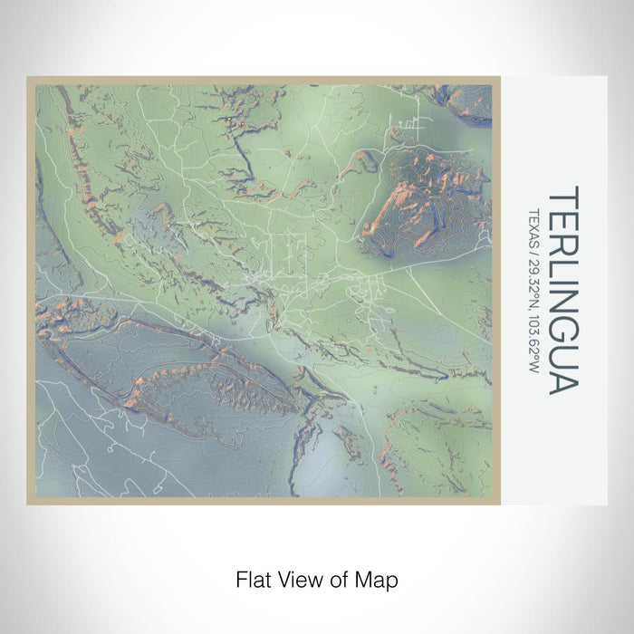 Rendered View of Terlingua Texas Map on 20oz Stainless Steel Insulated Bottle with Bamboo Top with printed afternoon style map
