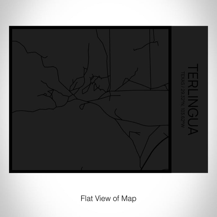 Rendered View of Terlingua Texas Map on 20oz Stainless Steel Insulated Bottle with Bamboo Top in Matte Black with printed Tactile Lines Map in Black