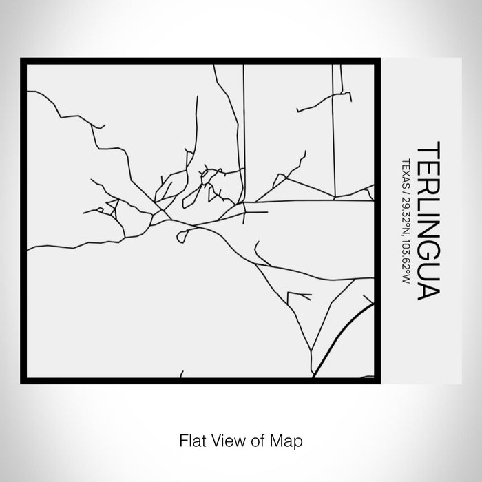 Rendered View of Terlingua Texas Map on 20oz Stainless Steel Insulated Bottle with Bamboo Top in Matte White with printed Tactile Lines Map in Black
