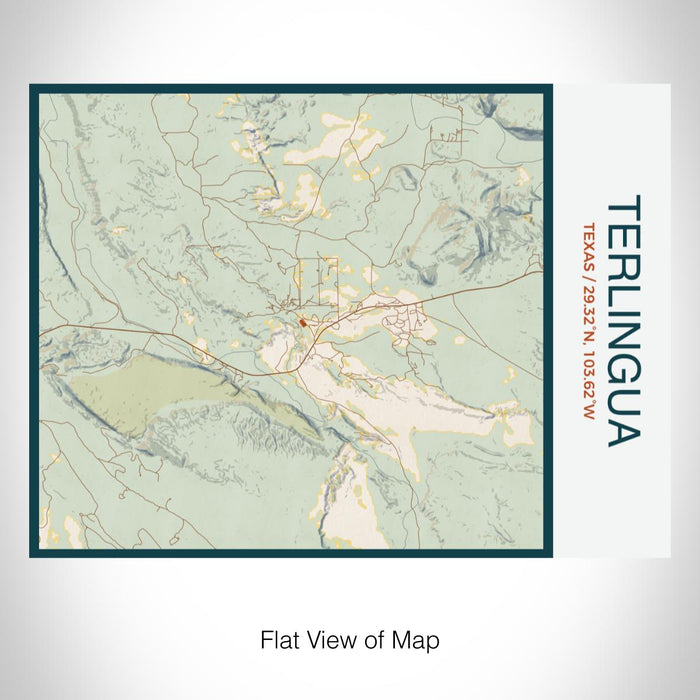 Rendered View of Terlingua Texas Map on 20oz Stainless Steel Insulated Bottle with Bamboo Top with printed woodblock style map