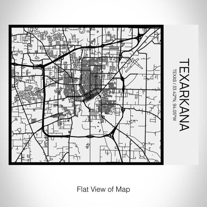 Rendered View of Texarkana Texas Map on 20oz Stainless Steel Insulated Bottle with Bamboo Top in Matte White with printed Tactile Lines Map in Black