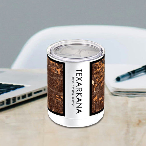 Texarkana Texas Custom City Map Inscription Coordinates on 10oz Stainless Steel Insulated Cup in Ember with Sliding Lid