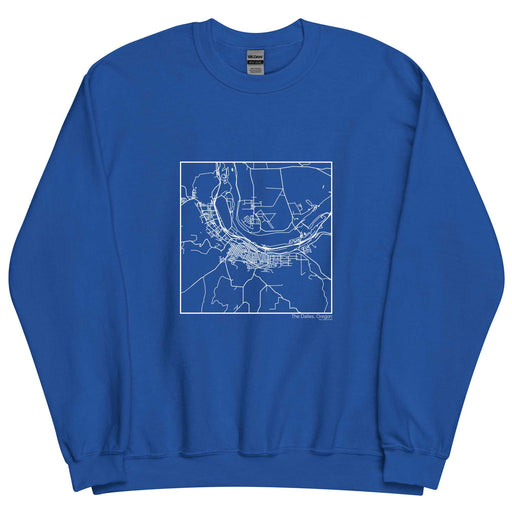 The Dalles Oregon  Map Unisex Crewneck Sweater with City inscription in Royal Blue