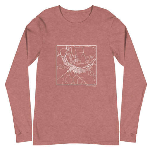 The Dalles Oregon  Map Unisex Long-Sleeve T-shirt with City inscription in Heather Mauve