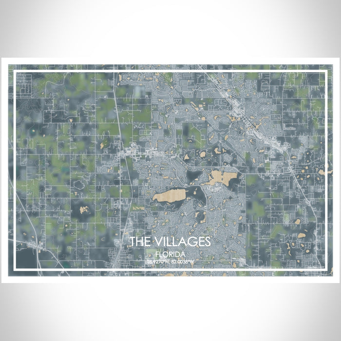 The Villages Florida Map Print Landscape Orientation in Afternoon Style With Shaded Background