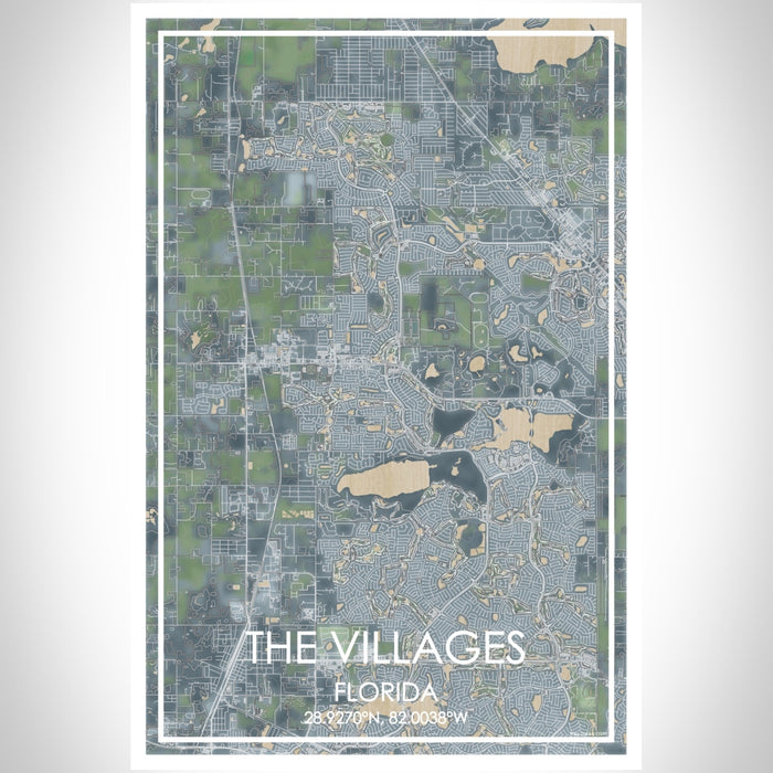 The Villages Florida Map Print Portrait Orientation in Afternoon Style With Shaded Background