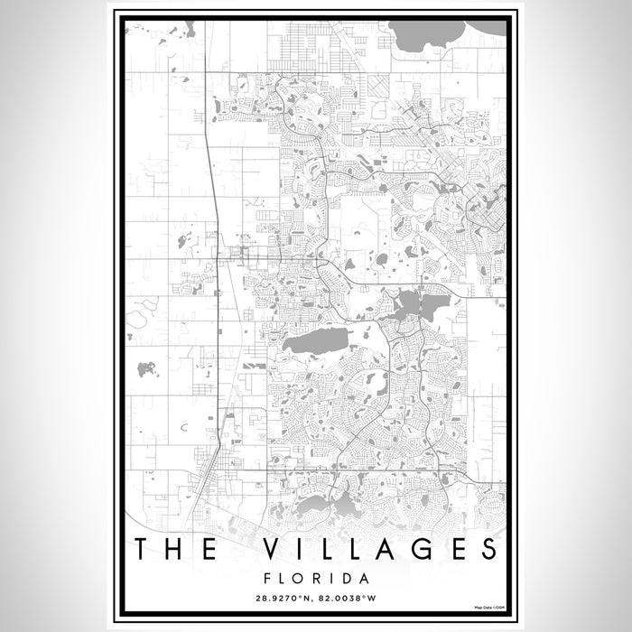 The Villages Florida Map Print Portrait Orientation in Classic Style With Shaded Background