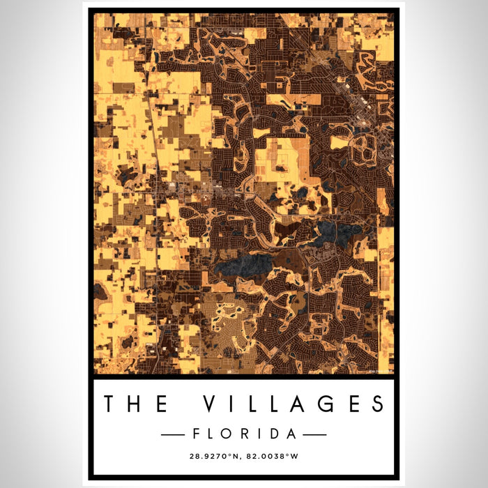 The Villages Florida Map Print Portrait Orientation in Ember Style With Shaded Background