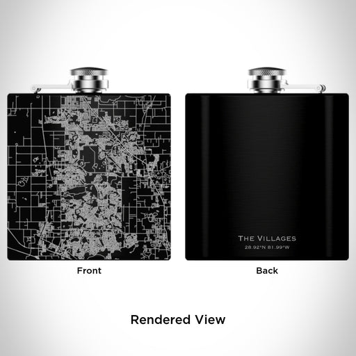 Rendered View of The Villages Florida Map Engraving on 6oz Stainless Steel Flask in Black