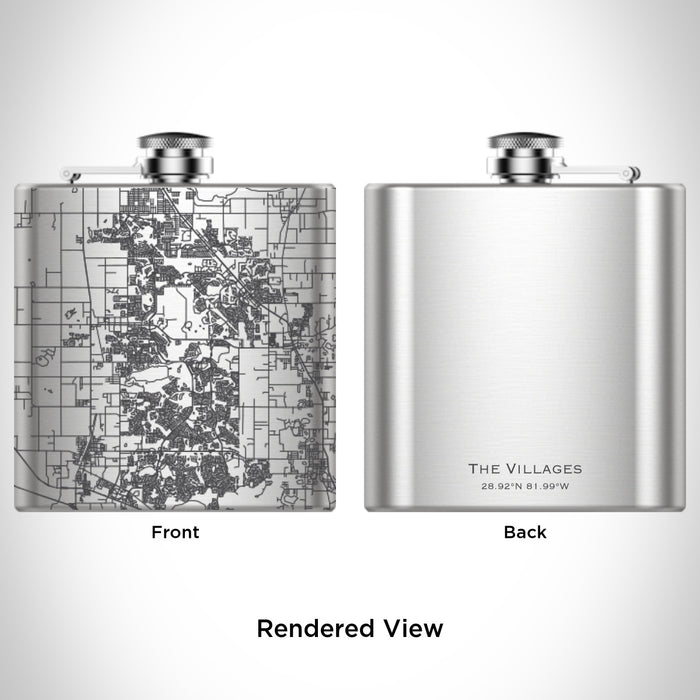 Rendered View of The Villages Florida Map Engraving on 6oz Stainless Steel Flask