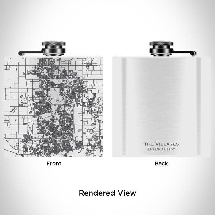 Rendered View of The Villages Florida Map Engraving on 6oz Stainless Steel Flask in White