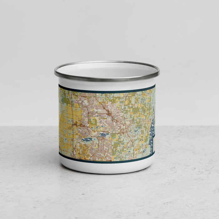 Front View Custom The Villages Florida Map Enamel Mug in Woodblock