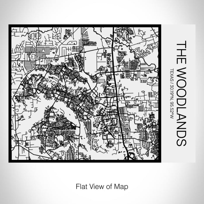 Rendered View of The Woodlands Texas Map on 20oz Stainless Steel Insulated Bottle with Bamboo Top in Matte White with printed Tactile Lines Map in Black