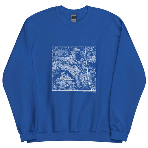 The Woodlands Texas  Map Unisex Crewneck Sweater with City inscription in Royal Blue