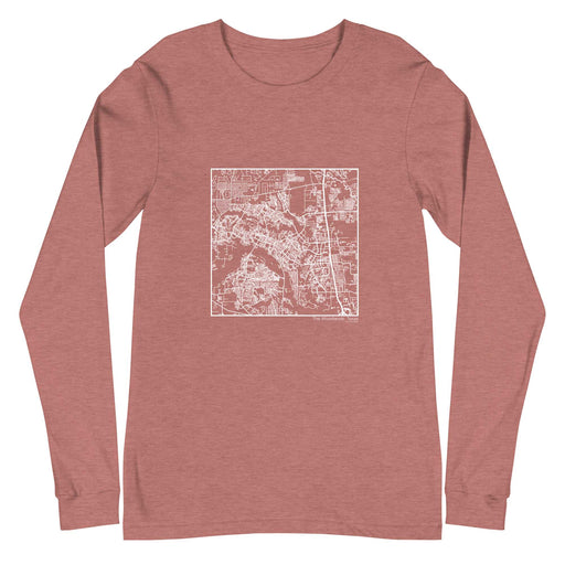 The Woodlands Texas  Map Unisex Long-Sleeve T-shirt with City inscription in Heather Mauve