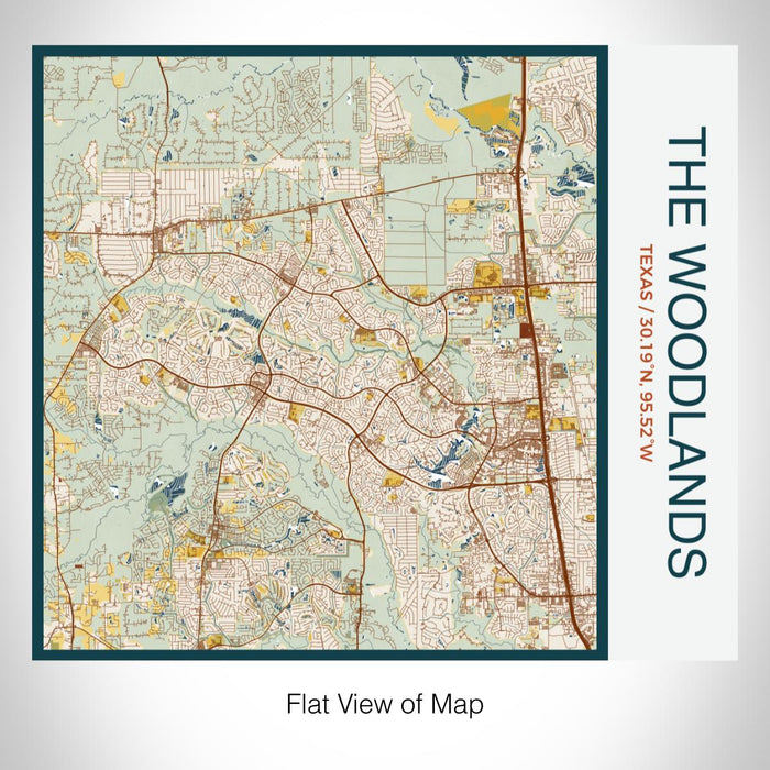 Rendered View of The Woodlands Texas Map on 17oz Stainless Steel Insulated Tumbler in Woodblock Map Style