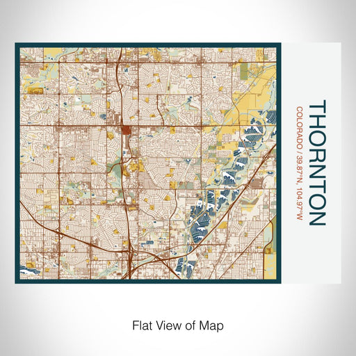 Rendered View of Thornton Colorado Map on 20oz Stainless Steel Insulated Bottle with Bamboo Top with printed woodblock style map