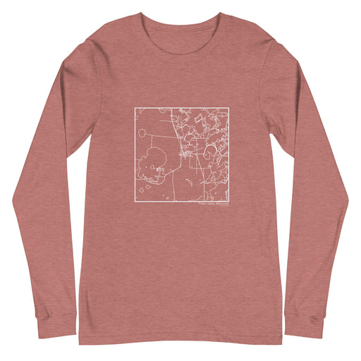 Three Lakes Wisconsin  Map Unisex Long-Sleeve T-shirt with City inscription in Heather Mauve
