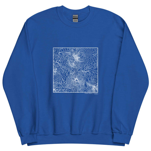 Three Sisters Oregon Topographic  Map Unisex Crewneck Sweater with City inscription in Royal Blue