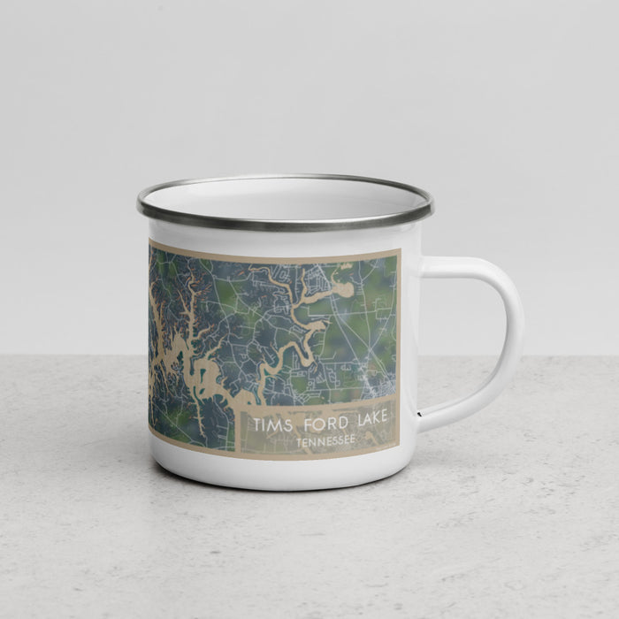 Right View Custom Tims Ford Lake Tennessee Map Enamel Mug in Afternoon