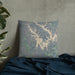 Custom Tims Ford Lake Tennessee Map Throw Pillow in Afternoon on Bedding Against Wall