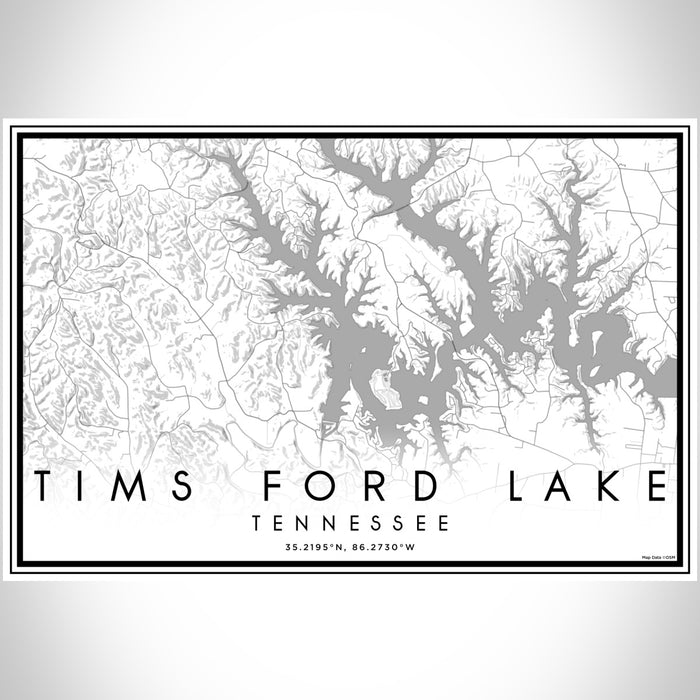 Tims Ford Lake Tennessee Map Print Landscape Orientation in Classic Style With Shaded Background