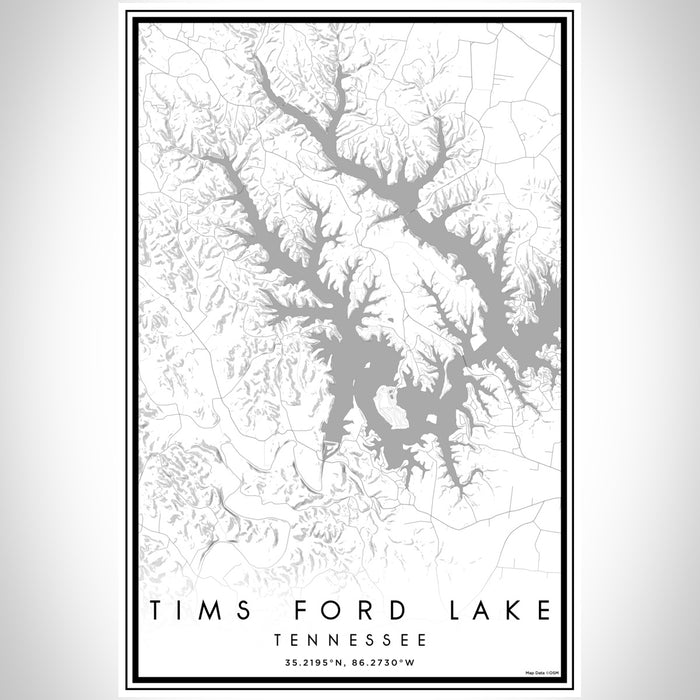 Tims Ford Lake Tennessee Map Print Portrait Orientation in Classic Style With Shaded Background