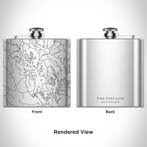 Rendered View of Tims Ford Lake Tennessee Map Engraving on 6oz Stainless Steel Flask