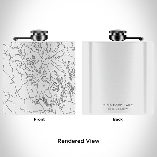 Rendered View of Tims Ford Lake Tennessee Map Engraving on 6oz Stainless Steel Flask in White