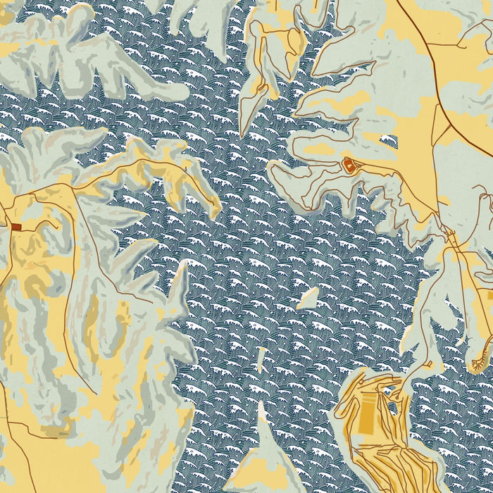 Tims Ford Lake Tennessee Map Print in Woodblock Style Zoomed In Close Up Showing Details
