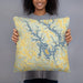 Person holding 18x18 Custom Tims Ford Lake Tennessee Map Throw Pillow in Woodblock