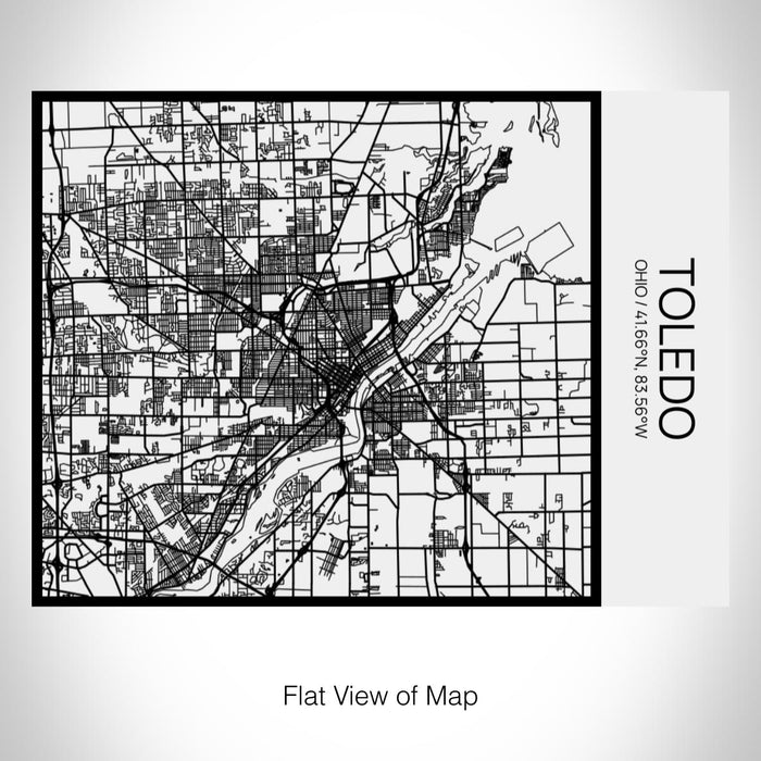 Rendered View of Toledo Ohio Map on 20oz Stainless Steel Insulated Bottle with Bamboo Top in Matte White with printed Tactile Lines Map in Black