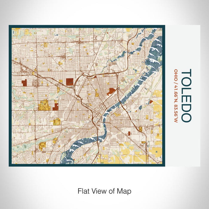 Rendered View of Toledo Ohio Map on 20oz Stainless Steel Insulated Bottle with Bamboo Top with printed woodblock style map