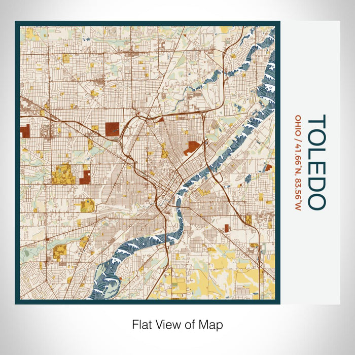 Rendered View of Toledo Ohio Map on 17oz Stainless Steel Insulated Tumbler in Woodblock Map Style