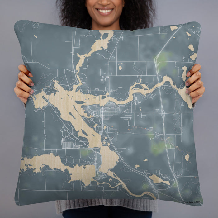 Person holding 22x22 Custom Tomahawk Wisconsin Map Throw Pillow in Afternoon