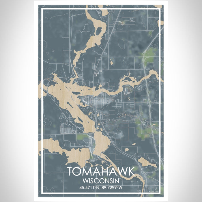 Tomahawk Wisconsin Map Print Portrait Orientation in Afternoon Style With Shaded Background