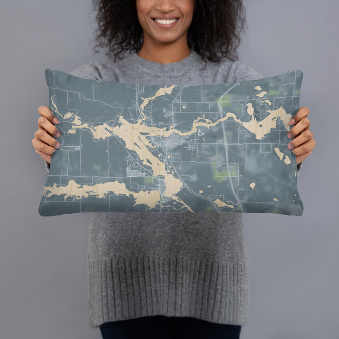 Person holding 20x12 Custom Tomahawk Wisconsin Map Throw Pillow in Afternoon