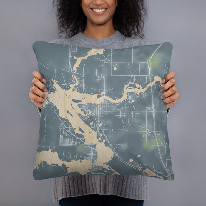 Person holding 18x18 Custom Tomahawk Wisconsin Map Throw Pillow in Afternoon