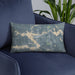 Custom Tomahawk Wisconsin Map Throw Pillow in Afternoon on Blue Colored Chair