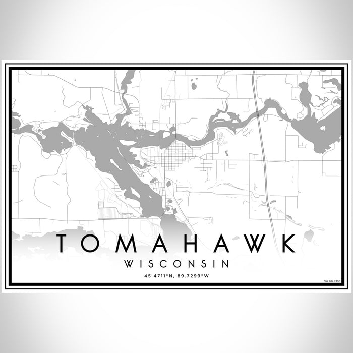 Tomahawk Wisconsin Map Print Landscape Orientation in Classic Style With Shaded Background
