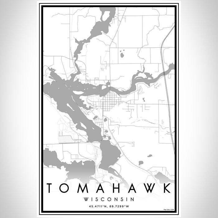 Tomahawk Wisconsin Map Print Portrait Orientation in Classic Style With Shaded Background