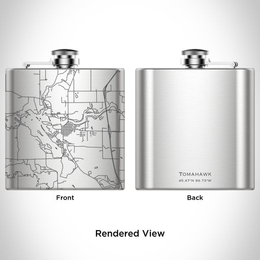 Rendered View of Tomahawk Wisconsin Map Engraving on 6oz Stainless Steel Flask