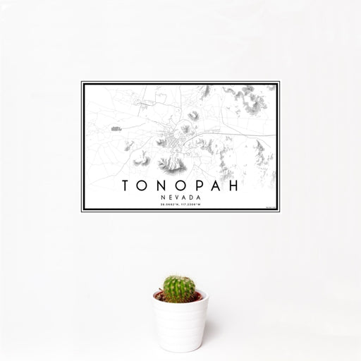 12x18 Tonopah Nevada Map Print Landscape Orientation in Classic Style With Small Cactus Plant in White Planter