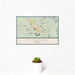 12x18 Tonopah Nevada Map Print Landscape Orientation in Woodblock Style With Small Cactus Plant in White Planter