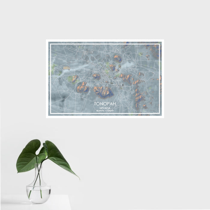 16x24 Tonopah Nevada Map Print Landscape Orientation in Afternoon Style With Tropical Plant Leaves in Water