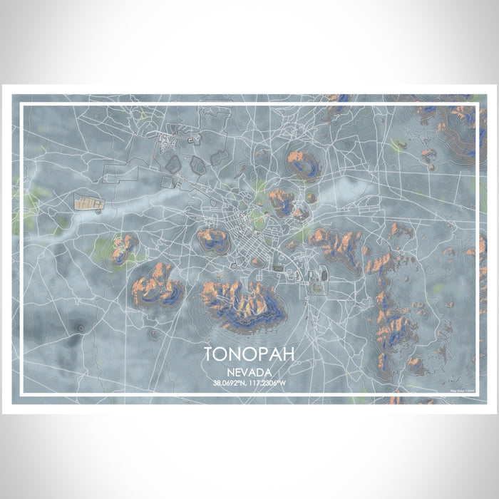 Tonopah Nevada Map Print Landscape Orientation in Afternoon Style With Shaded Background