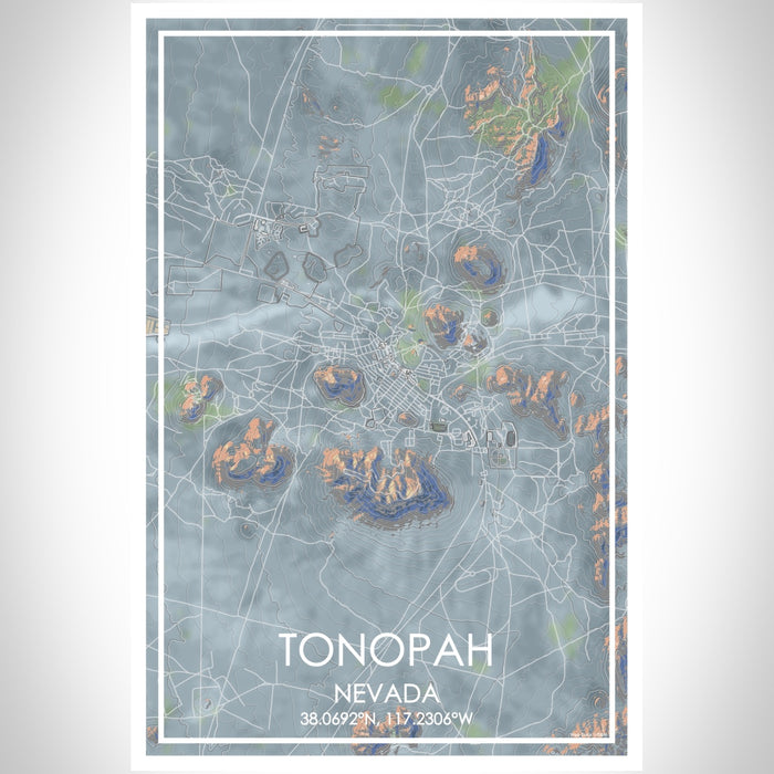 Tonopah Nevada Map Print Portrait Orientation in Afternoon Style With Shaded Background