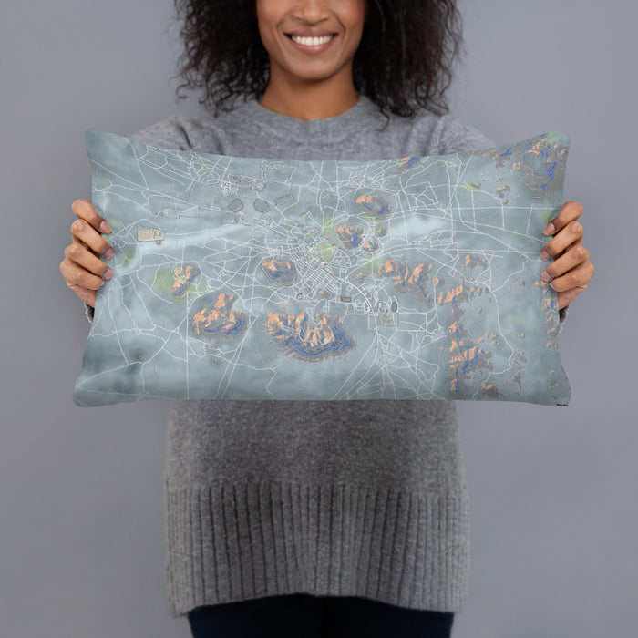 Person holding 20x12 Custom Tonopah Nevada Map Throw Pillow in Afternoon