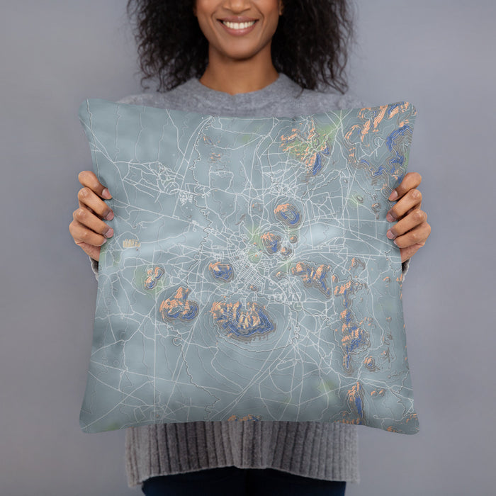 Person holding 18x18 Custom Tonopah Nevada Map Throw Pillow in Afternoon